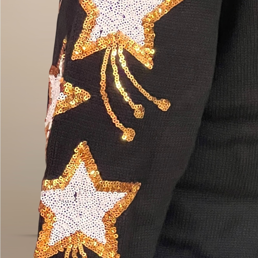 PEACH LOVE CALIFORNIA black gold star accents beautiful sweater S M L - Picture 9 of 10